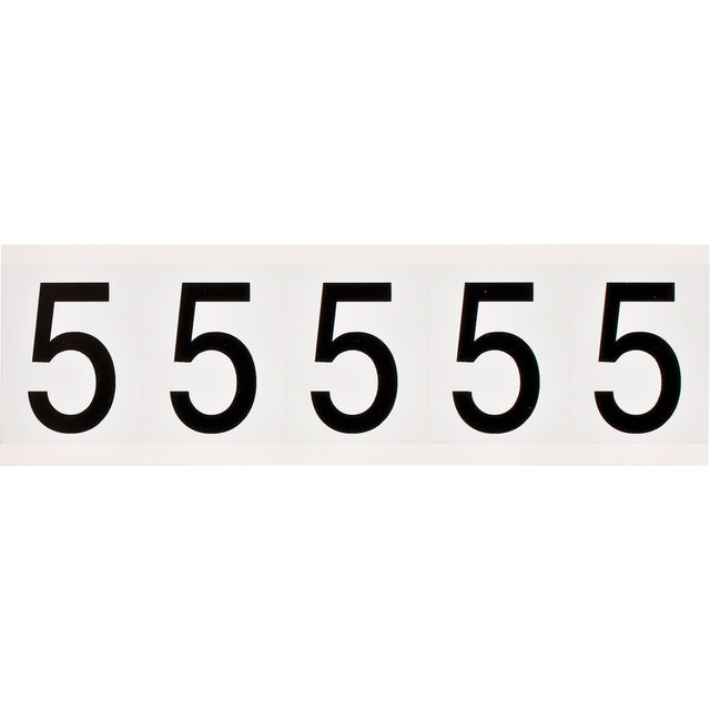 Individual Number and Letter Labels, 5, 2" H, Black on White