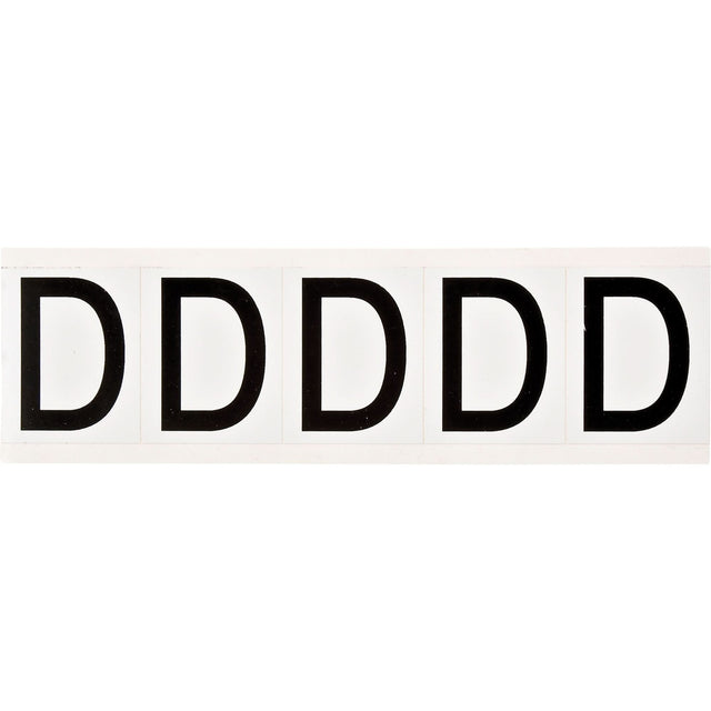 Individual Number and Letter Labels, D, 2" H, Black on White