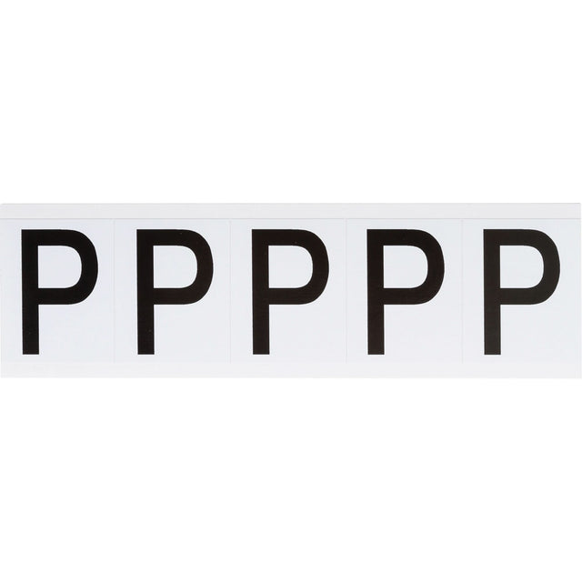Individual Number & Letter Labels, P, 2" H, Black on White