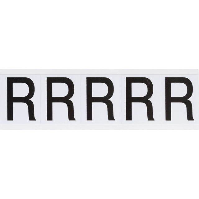 Individual Number & Letter Labels, R, 2" H, Black on White