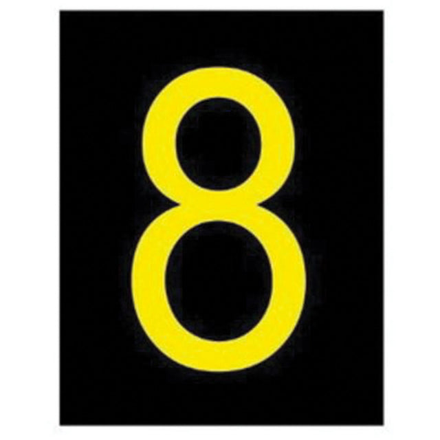 Reflective Individual Number and Letter Labels, 8, 2-1/2" H, Yellow on Black