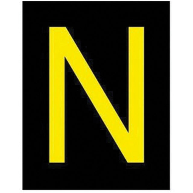 Reflective Individual Number & Letter Labels, N, 2-1/2" H, Yellow on Black
