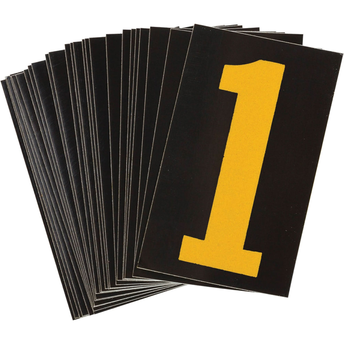 Reflective Individual Number and Letter Labels, 1, 1-1/2" H, Yellow on Black