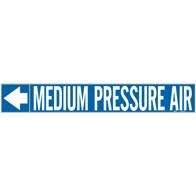"Medium Pressure Air" Pipe Markers, Self-Adhesive, 1" H x 8" W, White on Blue