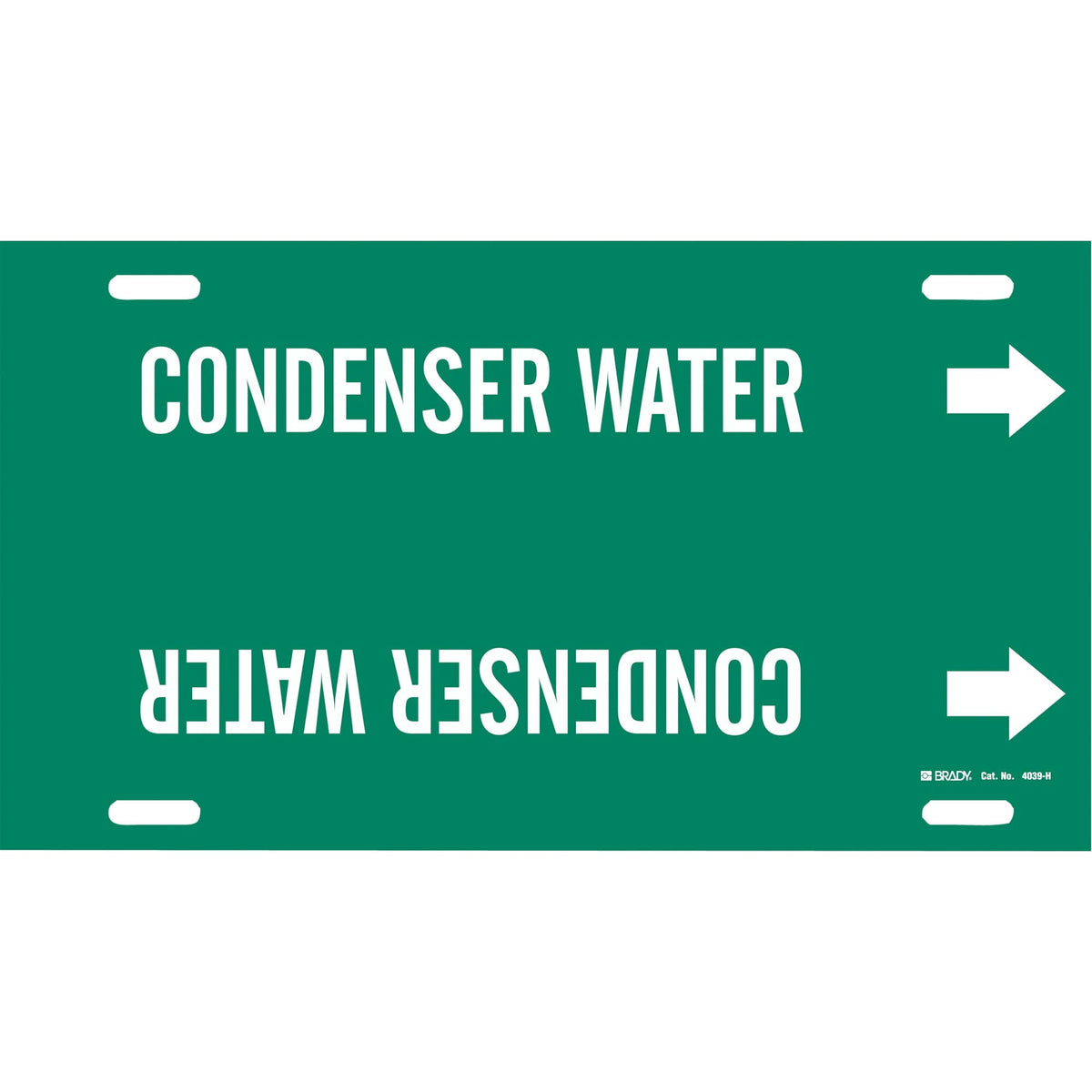 "Condenser Water" Pipe Marker, Strap-On, 10" H x 32" W, White on Green