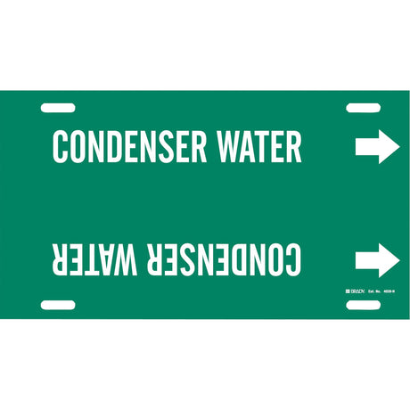 "Condenser Water" Pipe Marker, Strap-On, 10" H x 32" W, White on Green