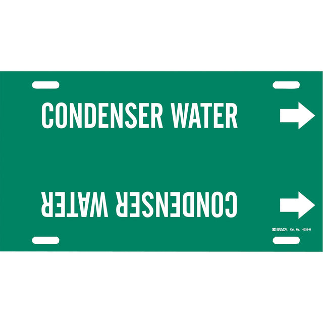 "Condenser Water" Pipe Marker, Strap-On, 10" H x 32" W, White on Green