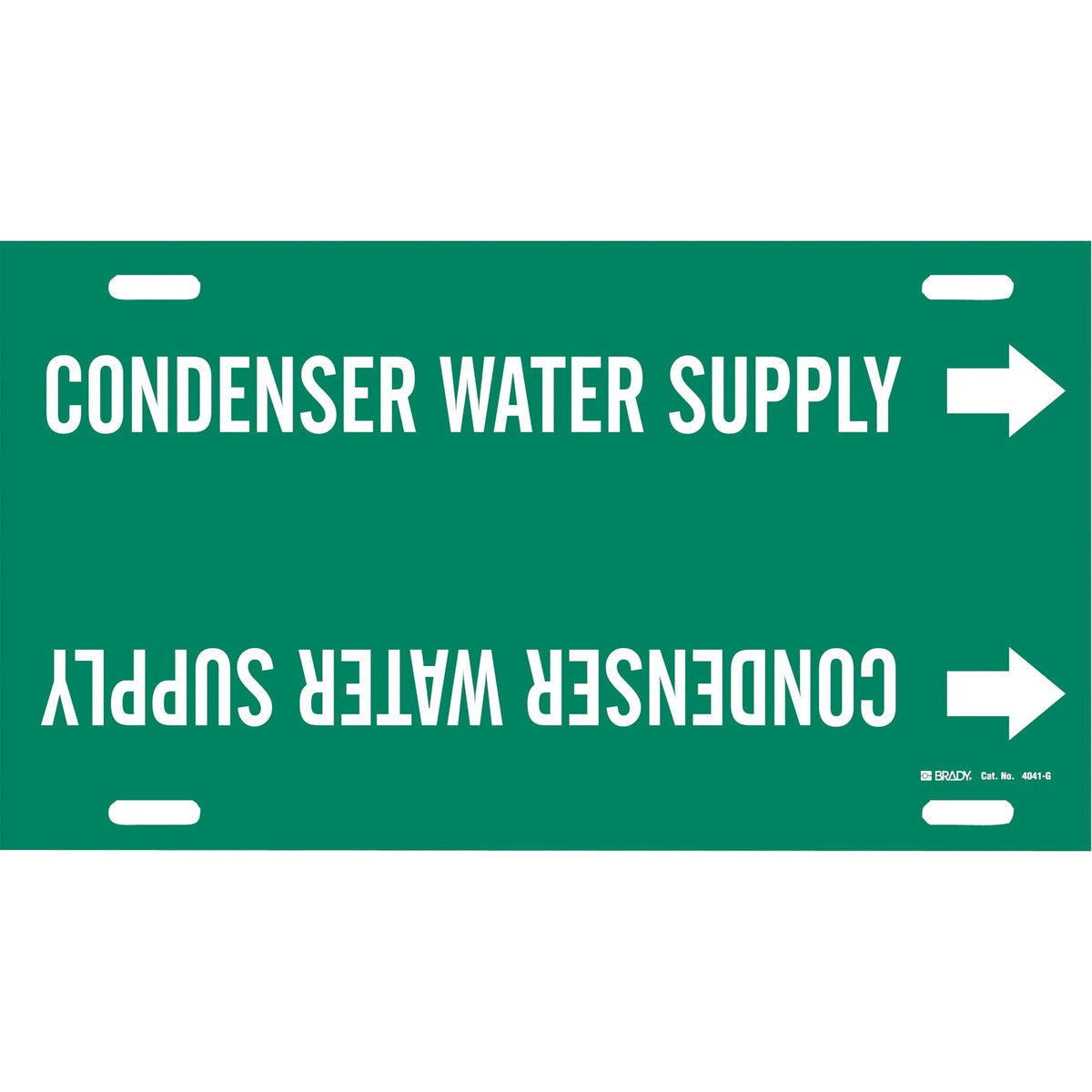 "Condenser Water Supply" Pipe Marker, Strap-On, 10" H x 24" W, White on Green