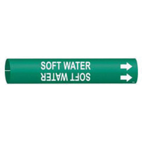 "Soft Water" Pipe Marker, Snap-On, 13/16" H x 13/16" W, White on Green