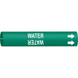 "Water" Pipe Marker, Snap-On, 2-13/16" H x 2-13/16" W, White on Green