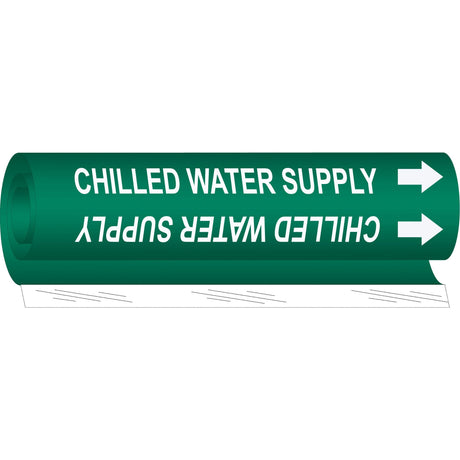 "Chilled Water Supply" Pipe Marker, Wrap-Around, 5" H x 8" W, White on Green