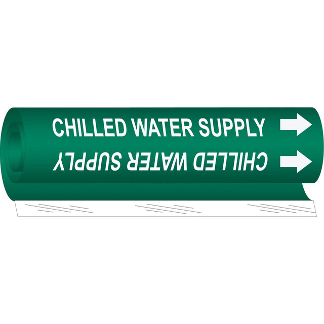 "Chilled Water Supply" Pipe Marker, Wrap-Around, 5" H x 8" W, White on Green