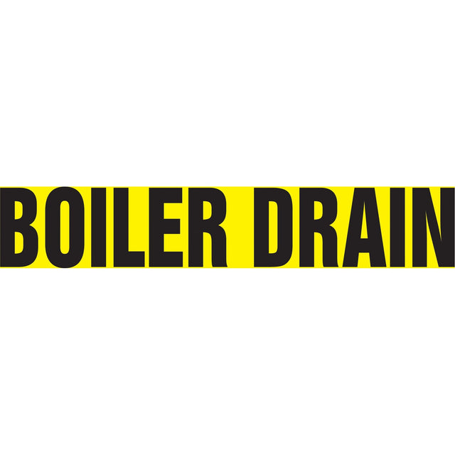 "Boiler Drain" Pipe Marker, Self-Adhesive, 1-1/2" H x 8" W, Black on Yellow
