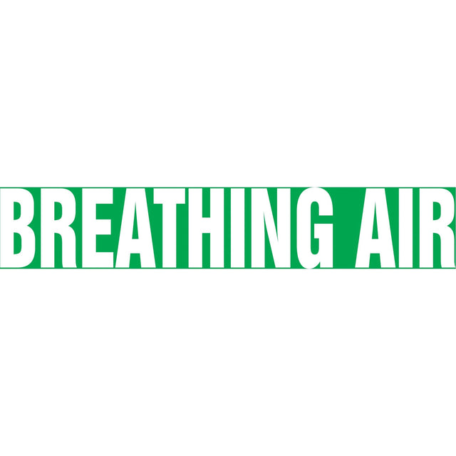 "Breathing Air" Pipe Marker, Self-Adhesive, 1" H x 8" W, White on Green