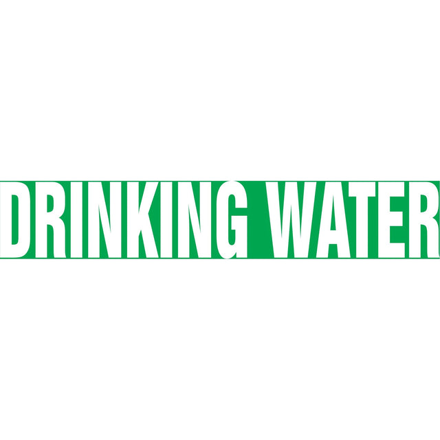 "Drinking Water" Pipe Marker, Self-Adhesive, 1" H x 8" W, White on Green