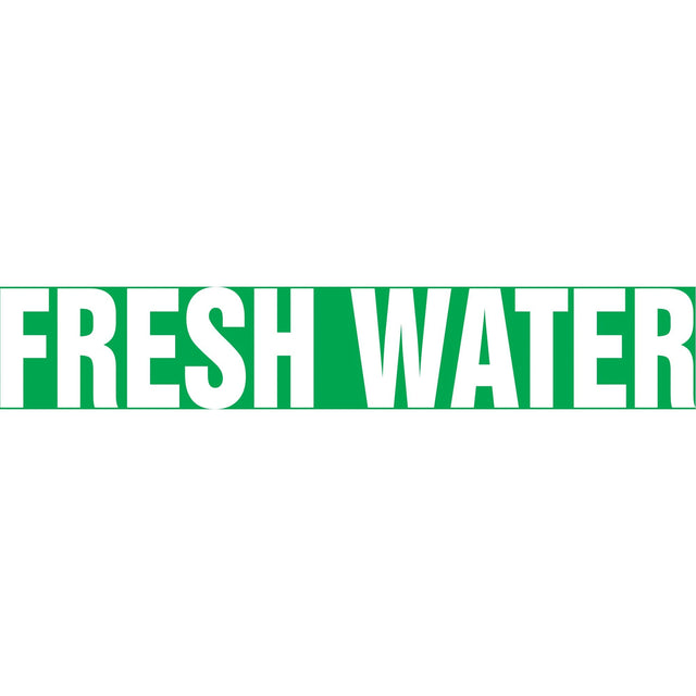 "Fresh Water" Pipe Marker, Self-Adhesive, 1" H x 8" W, White on Green