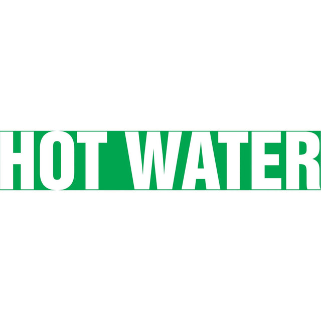 "Hot Water" Pipe Marker, Self-Adhesive, 1-1/2" H x 8" W, White on Green