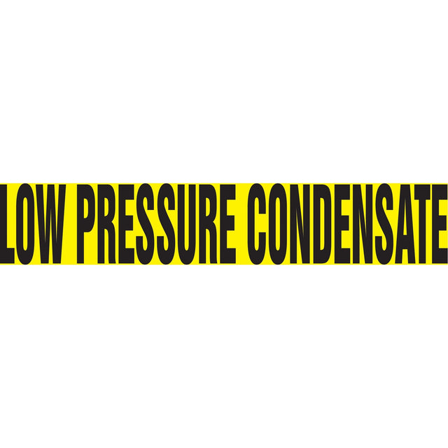 "Low Pressure Condensate" Pipe Marker, Self-Adhesive, 1" H x 8" W, Black on Yellow