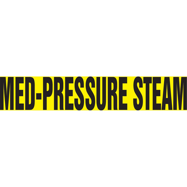 "Med-Pressure Steam" Pipe Marker, Self-Adhesive, 2-1/2" H x 12" W, Black on Yellow