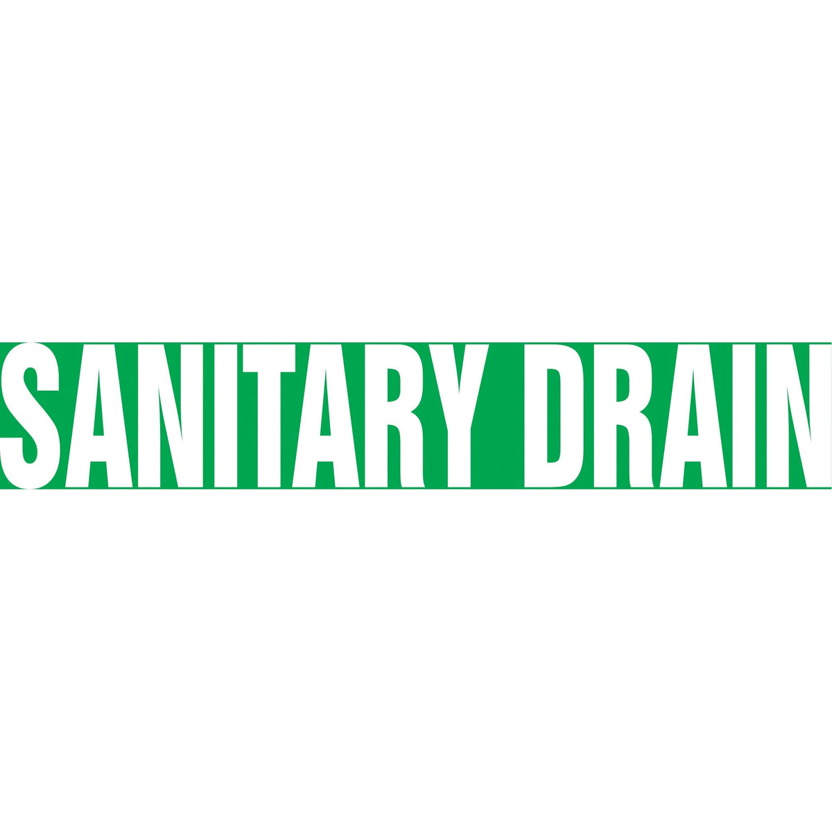 "Sanitary Drain" Pipe Marker, Self-Adhesive, 1" H x 8" W, White on Green