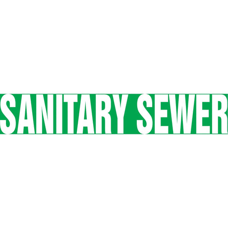 "Sanitary Sewer" Pipe Marker, Self-Adhesive, 1" H x 8" W, White on Green