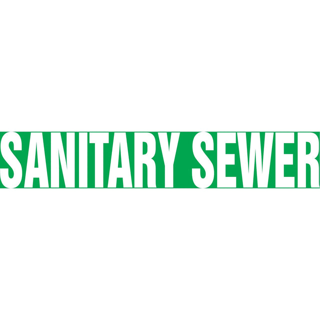 "Sanitary Sewer" Pipe Marker, Self-Adhesive, 2-1/2" H x 12" W, White on Green