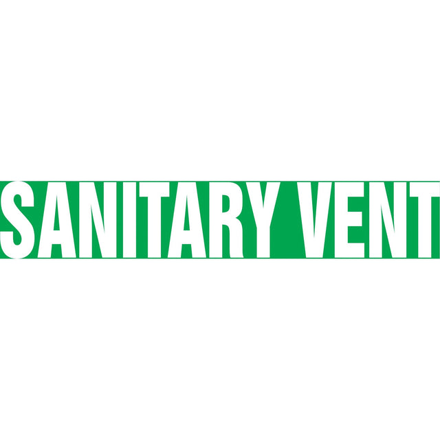 "Sanitary Vent" Pipe Marker, Self-Adhesive, 4" H x 24" W, White on Green