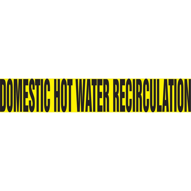 Snap Tite™ "Domestic Hot Water Recirculation" Pipe Marker, Snap-On, 6" H x 8" W, Black on Yellow