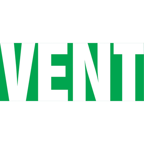 "Vent" Pipe Marker, Self-Adhesive, 1-1/2" H x 8" W, White on Green
