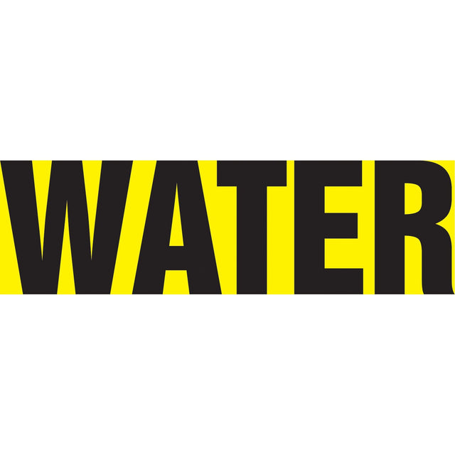 "Water" Pipe Marker, Self-Adhesive, 1-1/2" H x 8" W, Black on Yellow