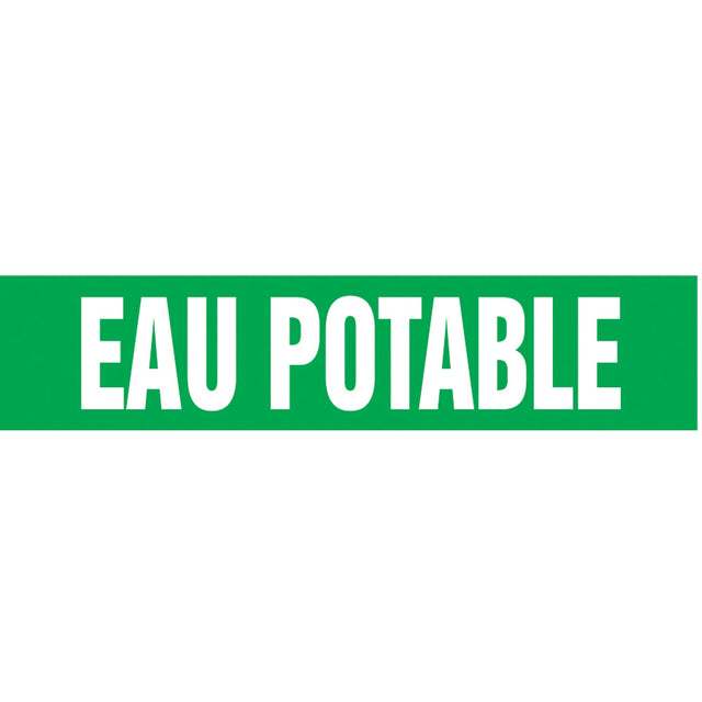"Eau Potable" Pipe Marker, Self-Adhesive, 1-1/2" H x 8" W, White on Green