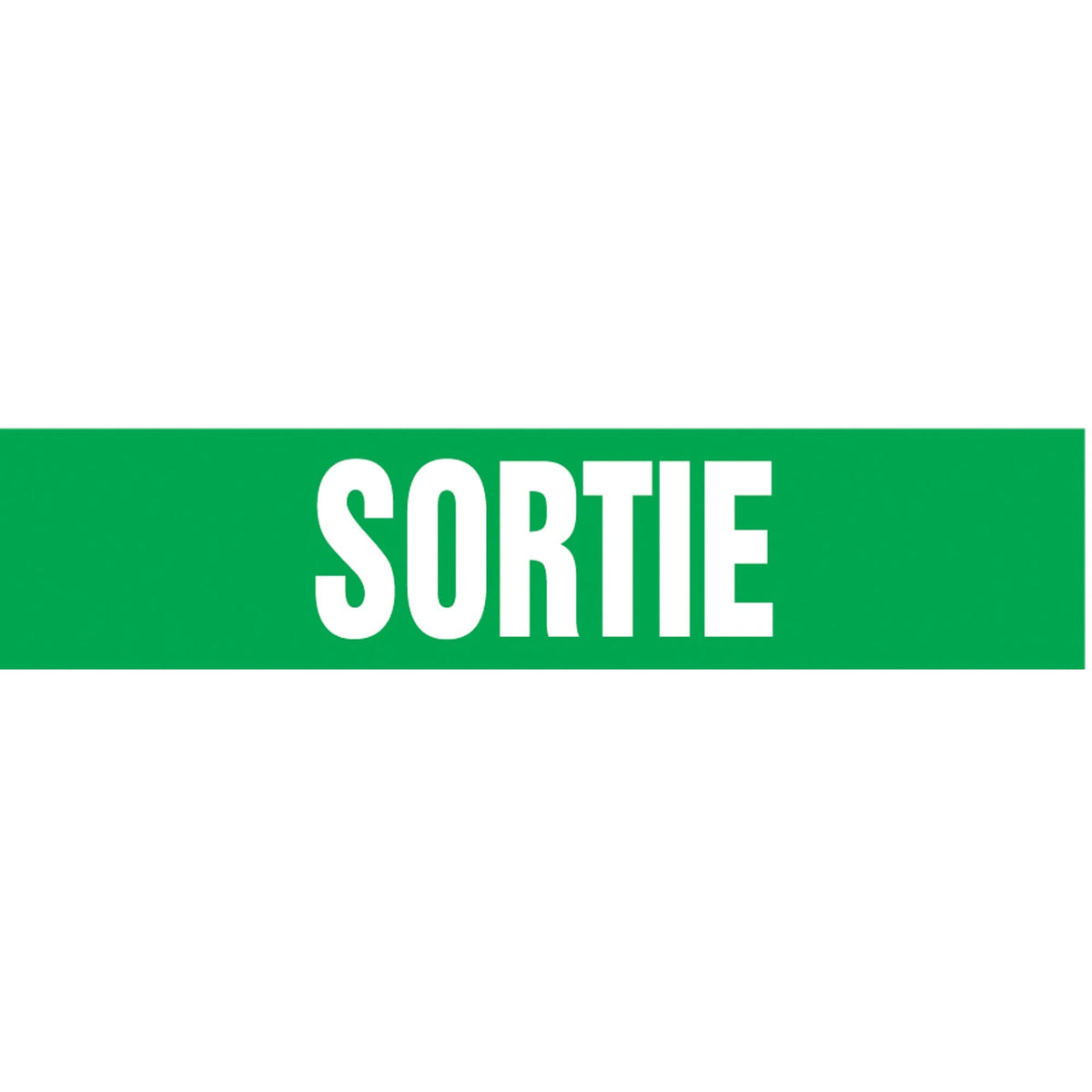 "Sortie" Pipe Marker, Self-Adhesive, 1-1/2" H x 8" W, White on Green