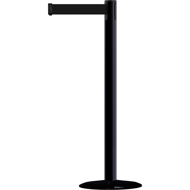 Slimline TensaBarrier® Barrier Post, Steel, 38" H, Black/Yellow Tape, 7.5' Tape Length