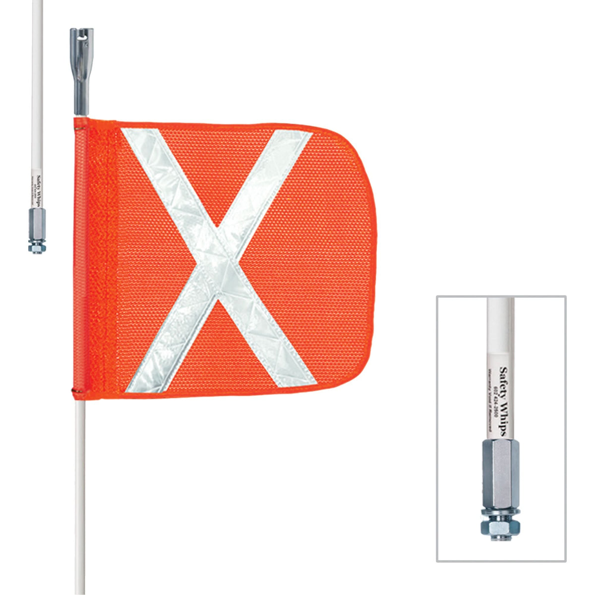 Safety Whip® Heavy-Duty Whips, Threaded Mount, 5' High, Orange