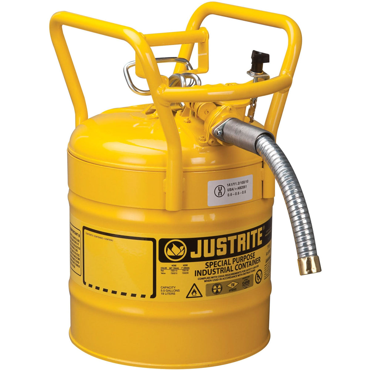 D.O.T. AccuFlow™ Safety Cans, Type II, Steel, 5 US gal., Yellow, FM Approved