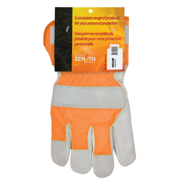 Premium Quality High Visibility Fitters Gloves, Large, Split Cowhide Palm, Cotton Inner Lining