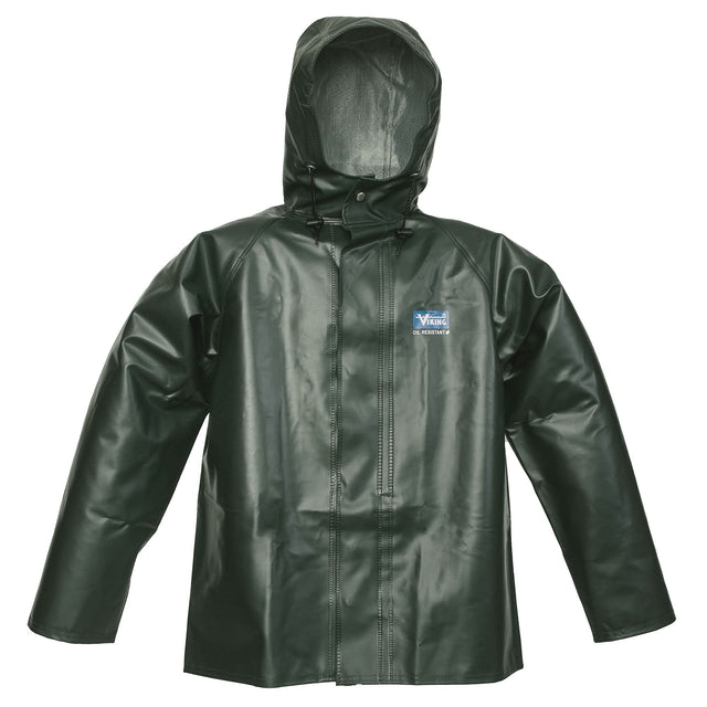 Journeyman Chemical Resistant Rain Jacket, Small, Green, Polyester/PVC