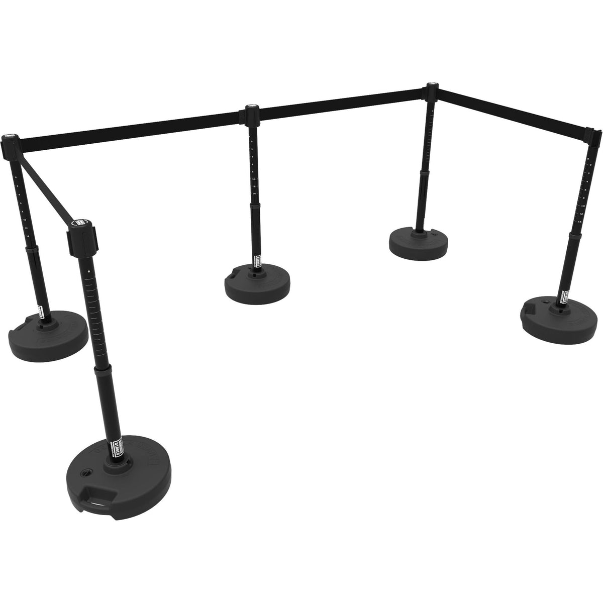 PLUS Barrier Post Set X5, Plastic, 42" H, Black Tape, 15' Tape Length