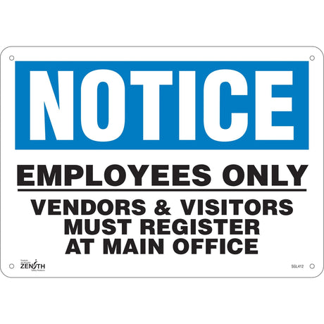 "Employees Only" Sign, 10" x 14", Aluminum, English
