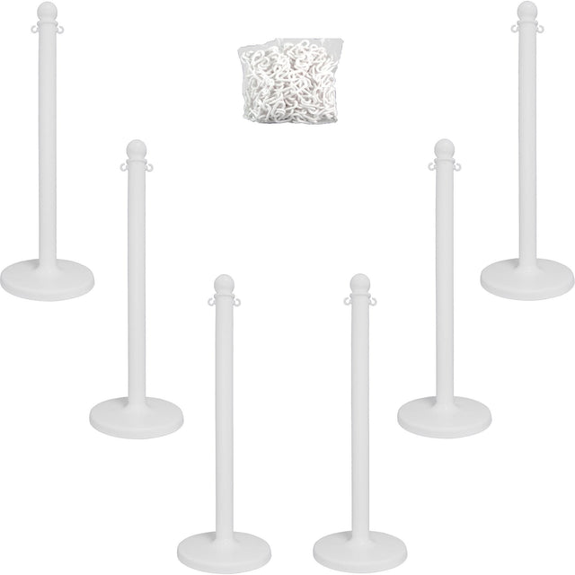 Medium-Duty Stanchion & Chain Kit, 40" High, White