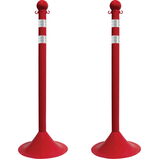 Light-Duty Reflective Stanchion Set, 41" High, Red