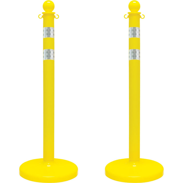 Medium-Duty Reflective Stanchion Set, 40" High, Yellow