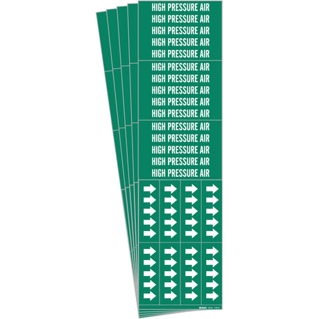 "High Pressure Air" Pipe Markers, Self-Adhesive, 2-1/4" H x 2-3/4" W, White on Green