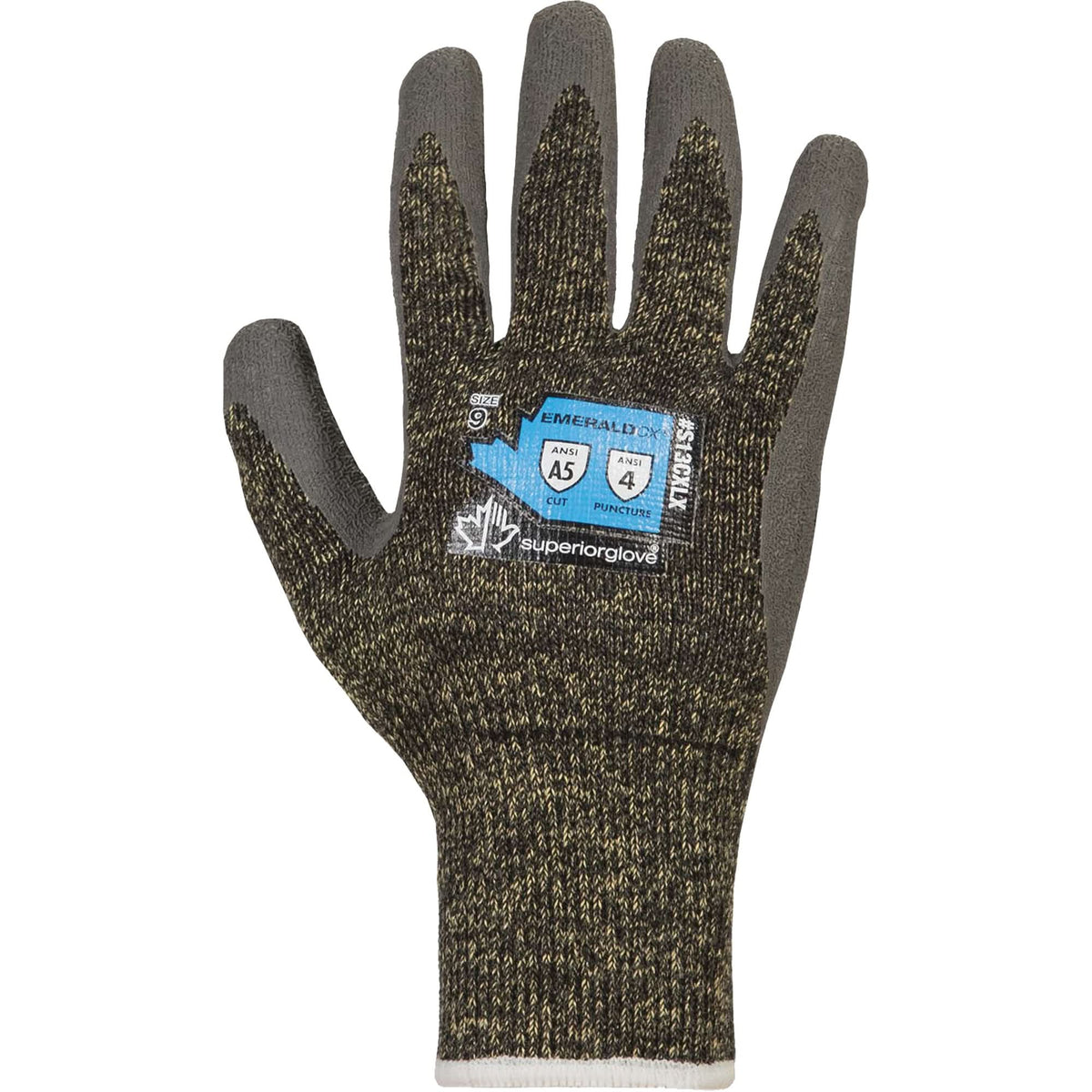 Emerald CX® Cut Resistant Gloves, Size 10, 13 Gauge, Rubber Latex Coated, Stainless Steel/Kevlar® Shell, ASTM ANSI Level A5