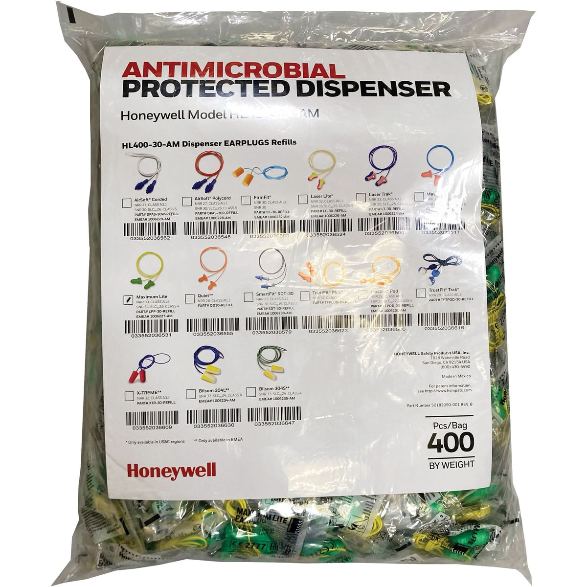 LPF-30 Earplugs Refill for HL400 Dispenser, Bulk - Polybag, Corded