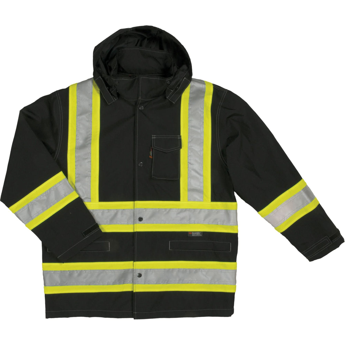Ripstop Safety Rain Jacket, Polyester, 4X-Large, Black