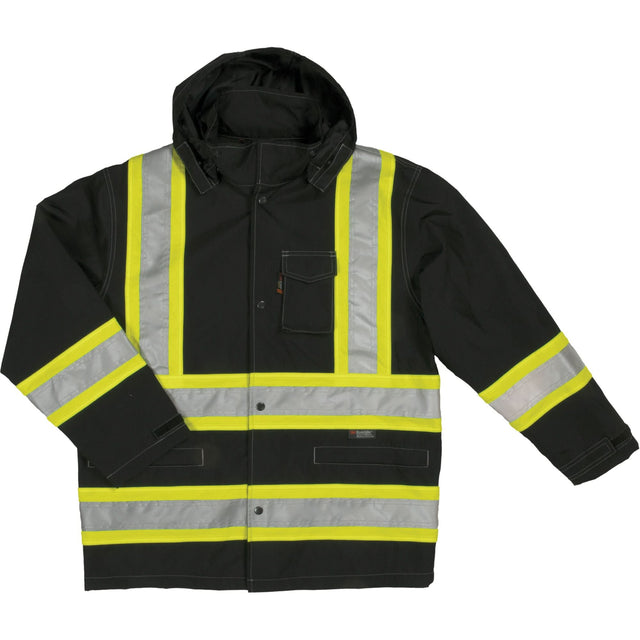 Ripstop Safety Rain Jacket, Polyester, 5X-Large, Black