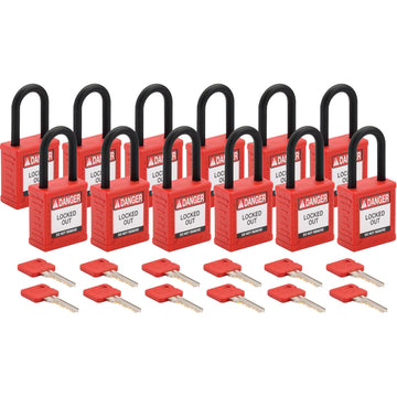 Standard Lockout Padlock, Safety Padlock, Keyed Alike, Nylon, 1-1/2" Width