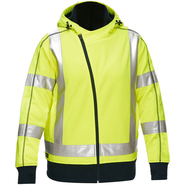 Bisley® X-Back Women's Contoured Full Zip Hooded Sweatshirt with Sherpa Lining, Small, High Visibility Lime-Yellow