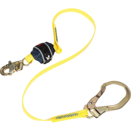 Coated Web Shock-Absorbing Lanyard, 6', Rebar Hook Center, Snap Hook Leg Ends